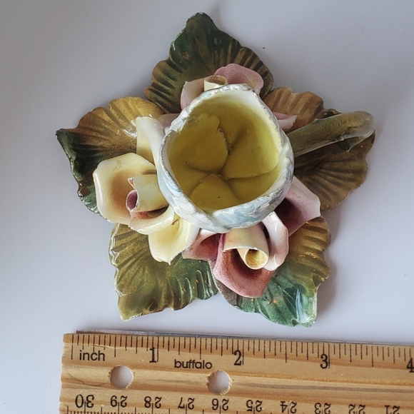Vintage Capodimonte Porcelain Floral Candle Holder Roses Tulip Handmade Signed - Picture 9 of 9